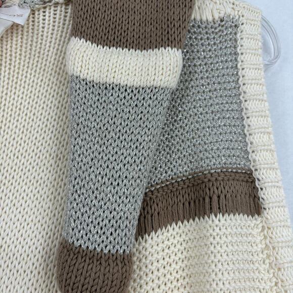 Chico's Cardigan Duster Sweater Vest Size L Cream Beige Silver Thread - Picture 6 of 11